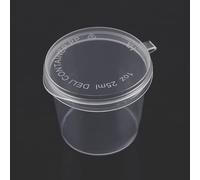 Deolven Sauce Pots with Lids, 100 Pcs 1oz / 25ml Plastic Small Containers for Salad Dressing Sample Snack Jelly Takeaway Sauce and Paints, Reusable Deli Cups Sauce Pot with one-piece Lid