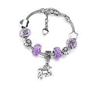 Deolven Unicorn Girls Bracelets, Girls Magical Sparkly Pink Crystal Charm Bracelet for Kids Birthday Gifts Children Jewellery Presents Ancient Silver and Rhinestones 6-12 Years Old, Purple 14cm