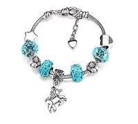Deolven Unicorn Girls Bracelets, Girls Magical Sparkly Pink Crystal Charm Bracelet for Kids Birthday Gifts Children Jewellery Presents Ancient Silver and Rhinestones 6-12 Years Old, Blue 14cm