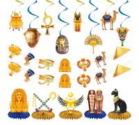 Deorfuy Ancient Egyptian Party Decorations, 14PCS Egypt Pyramid Party Banners with Hanging Swirls Decoration, Egyptian Themed Honeycomb Centerpiece Birthday Decor Supplies