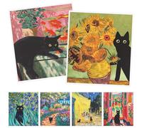 Deorfuy Black Cat Swedish Dishcloths for Kitchen - 6PCS Oil Painting Black Cat Swedish Cloths for Washing Dishes, Cotton Kitten Reusable Dish Towels, Washable Cleaning Sponge Gifts Fast Drying