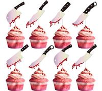 Deorfuy Horror Birthday Party Decorations - 36PCS Mystery Murder Cupcake Toppers Decor Halloween Horror Blood Knife Cupcake Picks Decoration