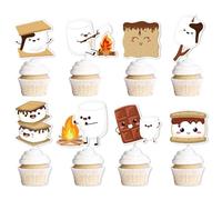Deorfuy Smores Cupcake Toppers Party Decorations, 40PCS Camping Cupcake Picks Birthday Party Decoration S'mores Themed Decor for Baby Shower Supplies