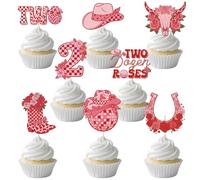 Deorfuy Two Dozen Roses 2nd Birthday Theme Decorations, 40PCS 2nd Birthday Cupcake Toppers Party Decorations for Girl, Pink Floral Western Cupcake Picks Table Decor Supplies