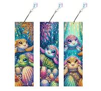 Deosiy 3-Piece Diamond-Painted Bookmark Set with Pendants, Perfect for DIY Home and Office use, and a Wonderful Gift for Authors and Book Lovers(Colorful Sea Turtle)