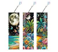 Deosiy 3-Piece Diamond-Painted Bookmark Set with Pendants, Perfect for DIY Home and Office use, and a Wonderful Gift for Authors and Book Lovers(Seaside Beach)