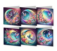 Deosiy Hummingbird Under The Moonlight 6 pcs Diamond Painting Christmas Card Set 5D DIY Diamond Art Christmas Card with Envelope Diamond Art Postcards Suitable for Family Friends and Colleagues