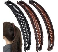 Deozu 3 Pcs Banana Hair Clips, Classic Double Combs Large Banana Clip, Non-Slip Hair Claw Clips, Big Hair Accessories for Women (Black+Brown+Glossy Brown)