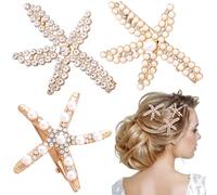 Deozu 3 Pcs Starfish Hair Clips, Mermaid Hair Accessories for Women, Rhinestone Pearls Sea Star Hair Pins, Beach Sea Star Hair Clip Barrettes