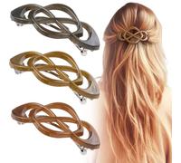 Deozu 3 Pcs Vintage French Barrette Clips, Decorative Strong Hold Grip Barrette Hair Clip, No Slip Styling French Hair Accessories for Women (Coffee+Brown+Gray, Glossy)