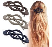 Deozu 3 Pcs Vintage French Barrette Clips, Decorative Strong Hold Grip Barrette Hair Clip, No Slip Styling French Hair Accessories for Women (Brown+Khaki+Dark Blue)