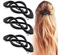 Deozu 3 Pcs Vintage French Barrette Clips, Decorative Strong Hold Grip Barrette Hair Clip, No Slip Styling French Hair Accessories for Women (Black)