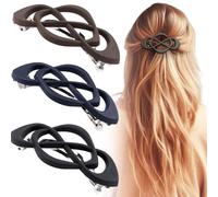 Deozu 3 Pcs Vintage French Barrette Clips, Decorative Strong Hold Grip Barrette Hair Clip, No Slip Styling French Hair Accessories for Women (Black+Brown+Dark Blue)