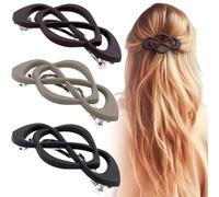 Deozu 3 Pcs Vintage French Barrette Clips, Decorative Strong Hold Grip Barrette Hair Clip, No Slip Styling French Hair Accessories for Women (Black+Khaki+Dark Purple)