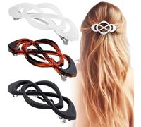 Deozu 3 Pcs Vintage French Barrette Clips, Decorative Strong Hold Grip Barrette Hair Clip, No Slip Styling French Hair Accessories for Women (Black+White+Amber, Glossy)