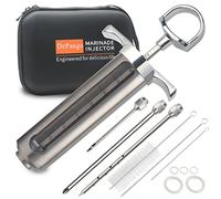 DePango Meat Injector, Stainless Steel Marinade Injector Flavor Syringe Kit with 2-oz Measurement Window for Smoker BBQ Grill, Cooking Turkey Chicken Steak Beef Brisket Pork-Chops, 3 Needles, Silver