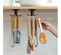 DEPAOTLUX 2pcs Under Cabinet Kitchen Utensils Hooks, 360 °Rotation Utility Hooks,Under Cabinet Adhesive Kitchen Hanging Storage Rack for Kitchen Utensils Tools(Black)