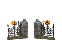 Department 56 Village Accessories Halloween Jack-O-Lantern Fence Corners Lit Figurine Set, 2.875 Inch, Multicolor