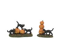 Department 56 Village Collection Accessories Halloween Scary Cats and Pumpkins Figurine Set, 2.5 and 2.75 Inch, Multicolor