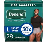 Depend Fit-Flex Adult Incontinence Underwear for Men, Disposable, Maximum Absorbency, Large, Grey, 28 Count