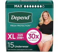 Depend Fit-Flex Adult Incontinence Underwear for Women, Disposable, Maximum Absorbency, Extra-Large, Blush, 15 Count