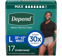 Depend FIT-Flex Incontinence Underwear for Men, Maximum Absorbency, Disposable, Large, Grey, 17 Count