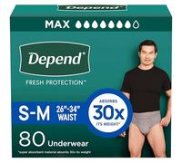 Depend FIT-Flex Incontinence Underwear for Men, Maximum Absorbency, Disposable, Small/Medium, Grey, 80 Count