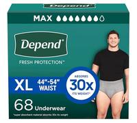 Depend FIT-Flex Incontinence Underwear for Men, Maximum Absorbency, Disposable, X-Large, Grey, 68 Count