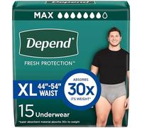 Depend Fresh Protection Adult Diapers, Incontinence Underwear for Men, Disposable, Maximum, Extra-Large, Grey, 15 Count, Packaging May Vary