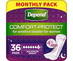 Depend Maximum Overnight, Incontinence Pads for Women - 36 Pads