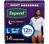 Depend Men's Night Defense Incontinence Underwear, Absorbent Overnight Protection, 28 Count, Large, Grey