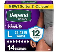 Depend Men's Night Defense Incontinence Underwear, Absorbent Overnight Protection, 28 Count, Large, Grey
