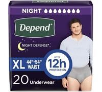 Depend Night Defense Adult Incontinence Underwear for Men, Disposable, Overnight, Extra-Large, Grey, 20 Count, Packaging May Vary