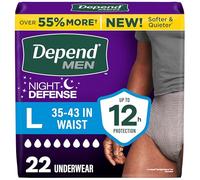 Depend Night Defense Adult Incontinence Underwear for Men, Disposable, Overnight, Large, Grey, 22 Count, Packaging May Vary