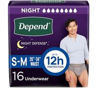 Depend Night Defense Adult Incontinence Underwear for Men, Disposable, Overnight, Small/Medium, Grey, 16 Count, Packaging May Vary
