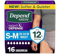 Depend Night Defense Adult Incontinence Underwear for Men, Disposable, Overnight, Small/Medium, Grey, 16 Count, Packaging May Vary