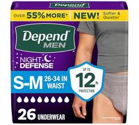 Depend Night Defense Adult Incontinence Underwear for Men, Disposable, Overnight, Small/Medium, Grey, 26 Count, Packaging May Vary