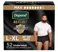 Depend Real Fit Incontinence Underwear for Men, Maximum Absorbency, Disposable, Large/Extra-Large, Black, 52 Count (Packaging May Vary)