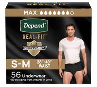 Depend Real Fit Incontinence Underwear for Men, Maximum Absorbency, Disposable, Small/Medium, Black, 56 Count (Packaging May Vary)