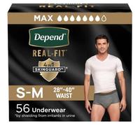 Depend Real Fit Incontinence Underwear for Men, Maximum Absorbency, Disposable, Small/Medium, Grey, 56 Count (Packaging May Vary)
