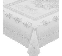 Dependable Industries inc. Essentials Lace-Style Vinyl Tablecloth - Embossed Crochet Floral Design, Wipeable & Durable Table Cover for Dining Room, Kitchen & Indoor/Outdoor Use (White, 60" x 90")