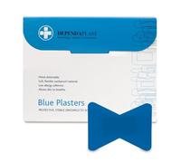 Dependaplast Food Area Blue Plasters With High Visibility And Metal Detection Properties, Easily Detectable, Individually Wrapped - Fingertip Box of 50