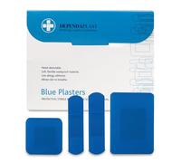 Dependaplast Food Area Blue Plasters With High Visibility And Metal Detection Properties, Easily Detectable, Individually Wrapped - Assorted Box of 100