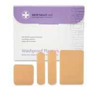 Dependaplast Washproof Plasters Assorted, Flexible PU Plastic Film, Secure Adhesive, Breathable, Waterproof - Box of 100