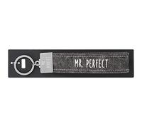 Depesche 004298-043 Looped Keyring Made of Felt, with Engraved Metal Finish and Iconic Print, Mr. Perfect, Grey, Approx. 18.7 x 4.4 x 1 cm, Gray, ca, 18,7 cm