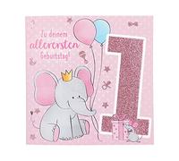 Depesche 11515-001 Number Card for 1st Birthday with Music, Refined Folding Card with Original Text Inside Including Envelope, Format 15.5 x 15.5 cm