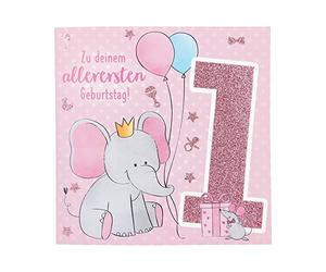 Depesche 11515-001 Number Card for 1st Birthday with Music, Refined Folding Card with Original Text Inside Including Envelope, Format 15.5 x 15.5 cm
