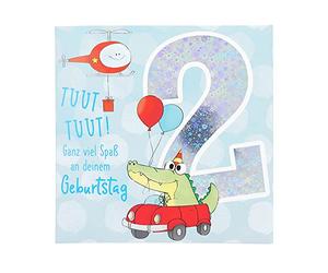 Depesche 11515-004 2nd Birthday Number Card with Music, Refined Folding Card with Original Text Inside Including Envelope, Format 15.5 x 15.5 cm