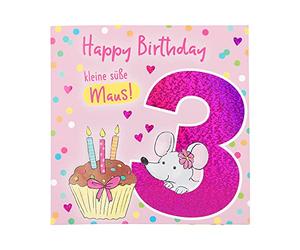 Depesche 11515-005 3rd Birthday Number Card with Music, Refined Folding Card with Original Text Inside Including Envelope, Format 15.5 x 15.5 cm