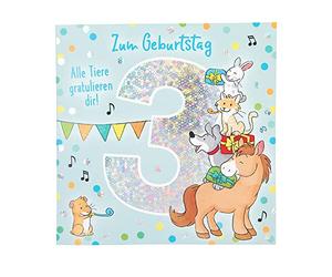 Depesche 11515-006 3rd Birthday Number Card with Music, Refined Folding Card with Original Text Inside Including Envelope, Format 15.5 x 15.5 cm